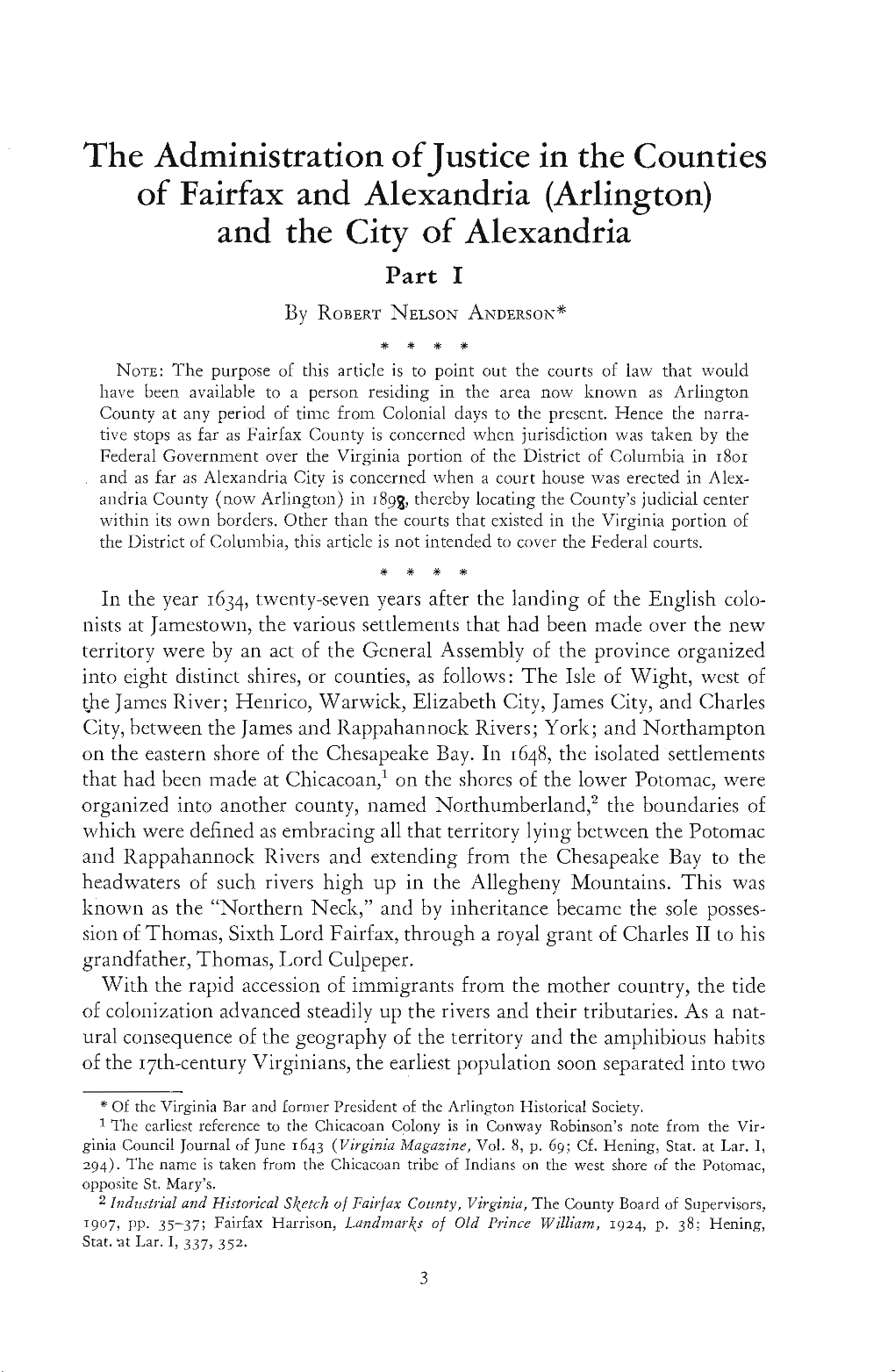 The Administration of Justice in the Counties of Fairfax and Alexandria