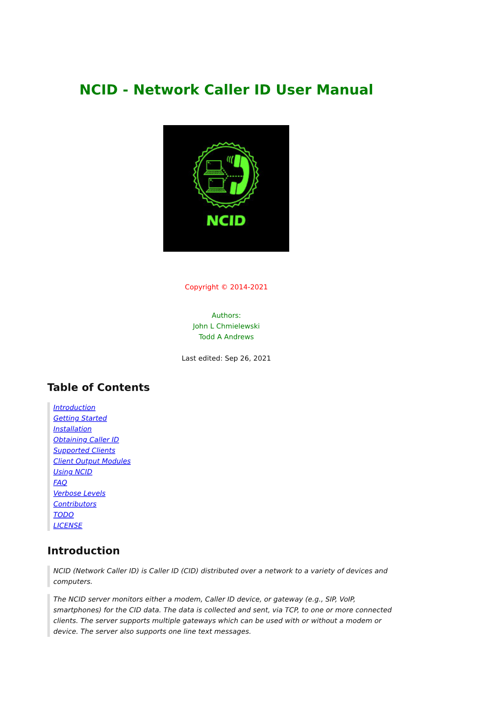 NCID - Network Caller ID User Manual