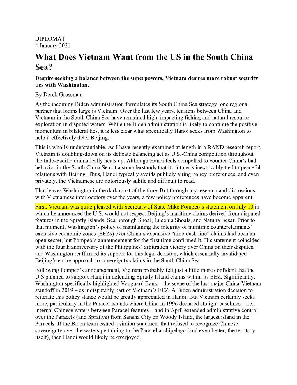 What Does Vietnam Want from the US in the South China Sea?