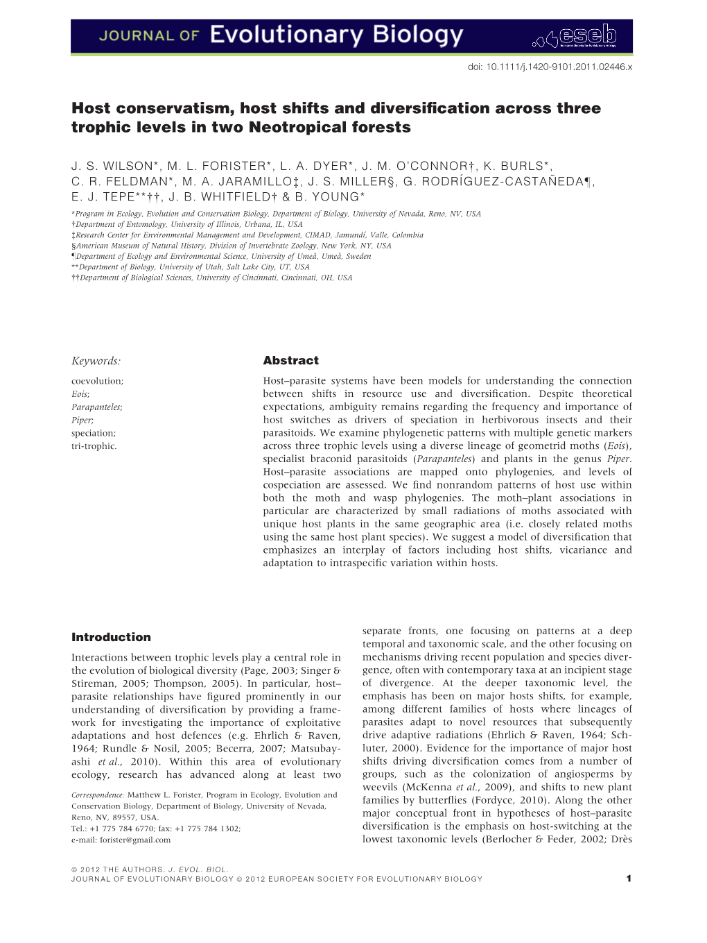 Host Conservatism, Host Shifts and Diversification Across Three Trophic Levels in Two Neotropical Forests