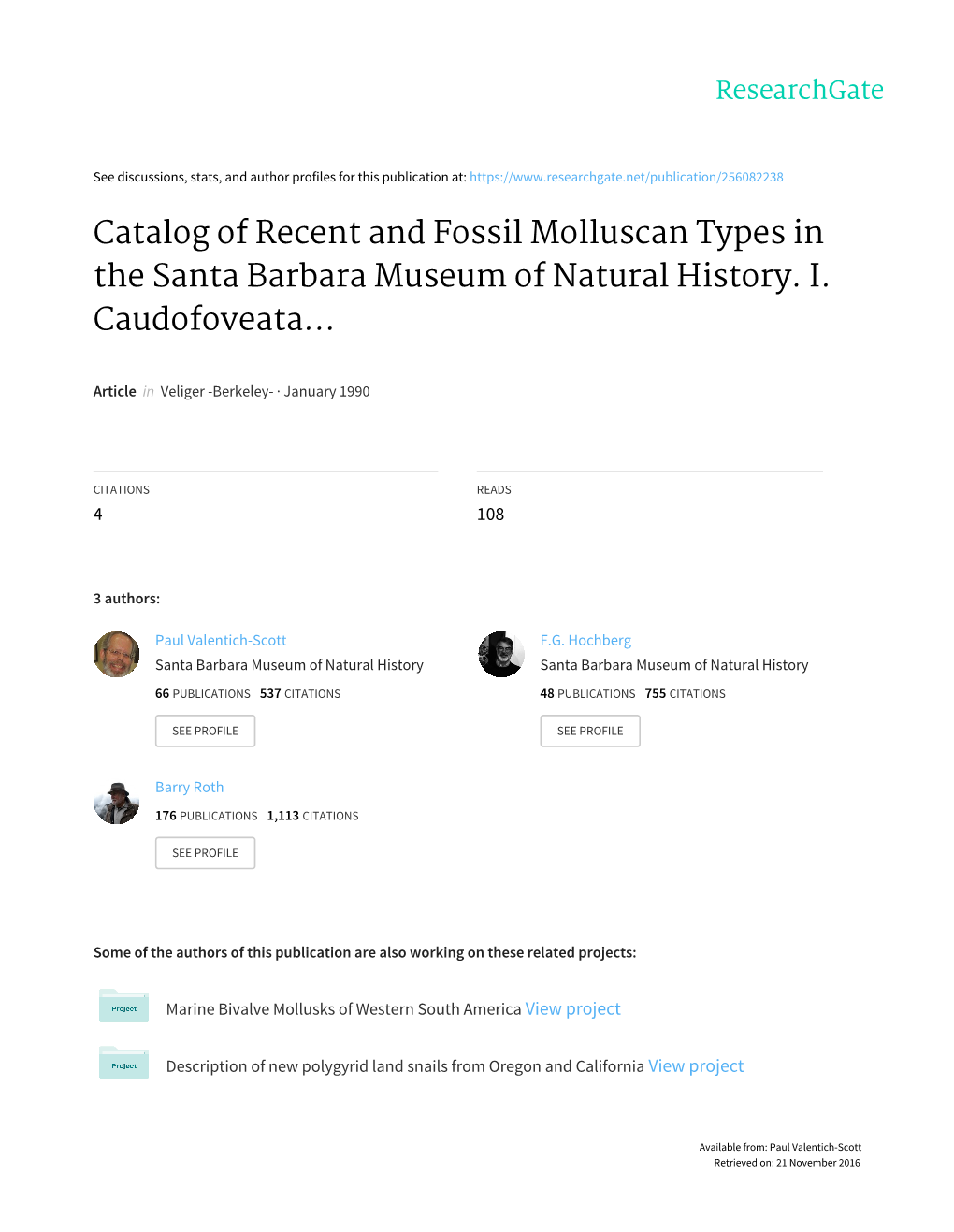 Catalog of Recent and Fossil Molluscan Types in the Santa Barbara Museum of Natural History. I. Caudofoveata