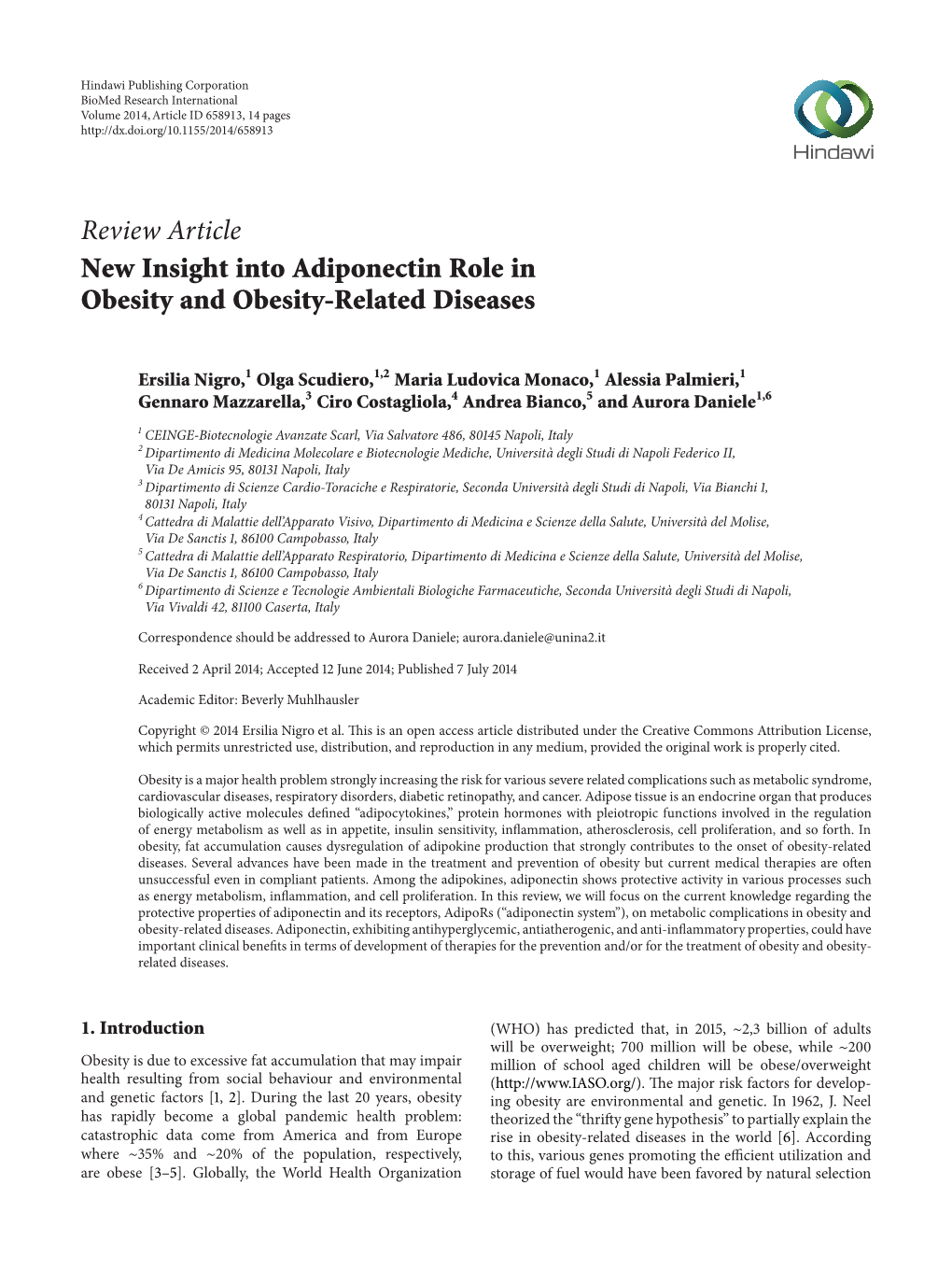 Review Article New Insight Into Adiponectin Role in Obesity and Obesity-Related Diseases