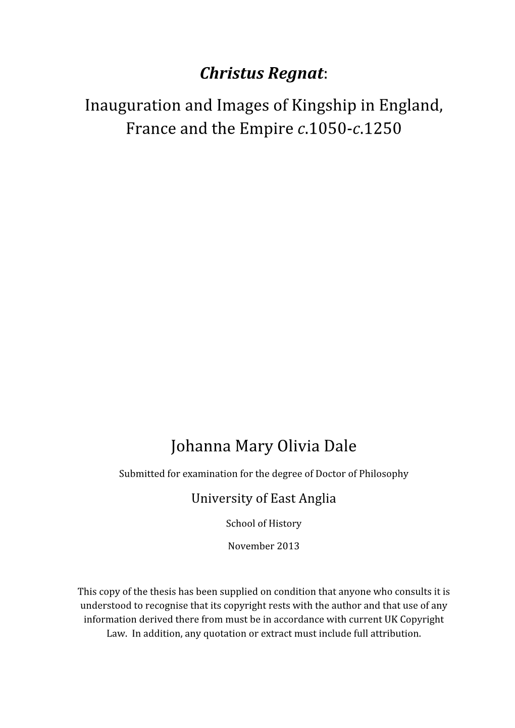 Inauguration and Images of Kingship in England, France and the Empire C.1050-C.1250