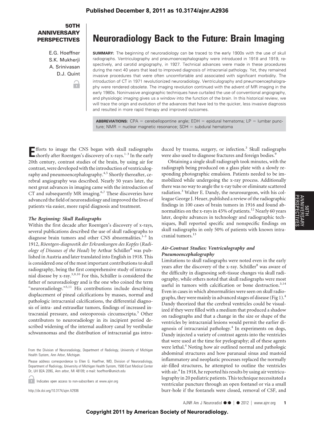 Neuroradiology Back to the Future: Brain Imaging