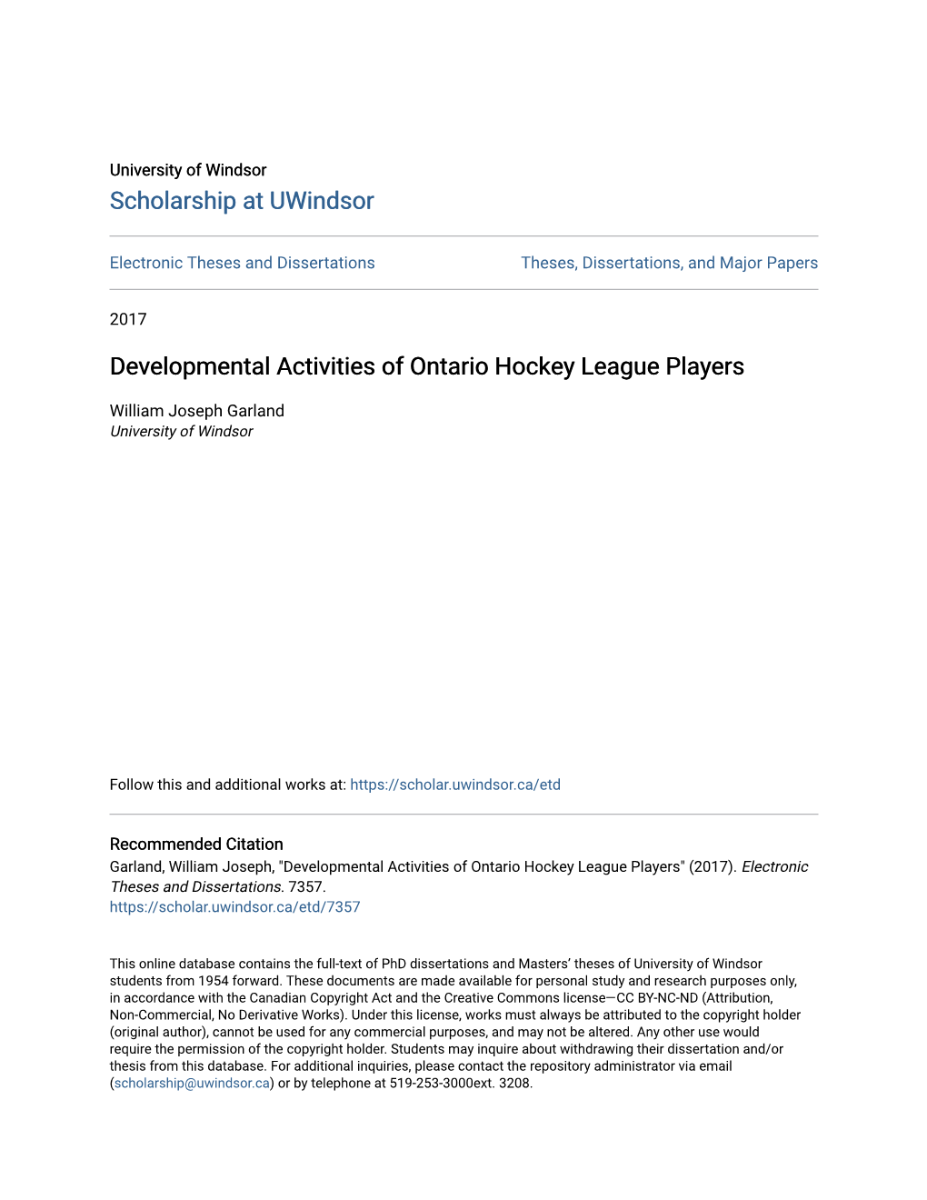 Developmental Activities of Ontario Hockey League Players