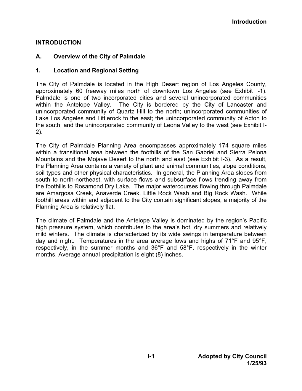 Introduction I-1 Adopted by City Council 1/25/93