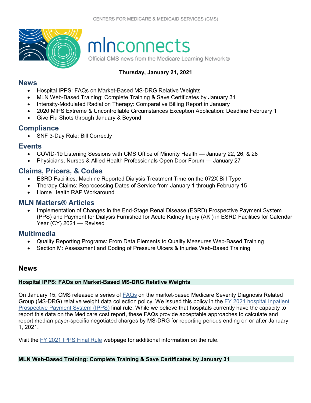 MLN Connects for Thursday, January 21, 2021