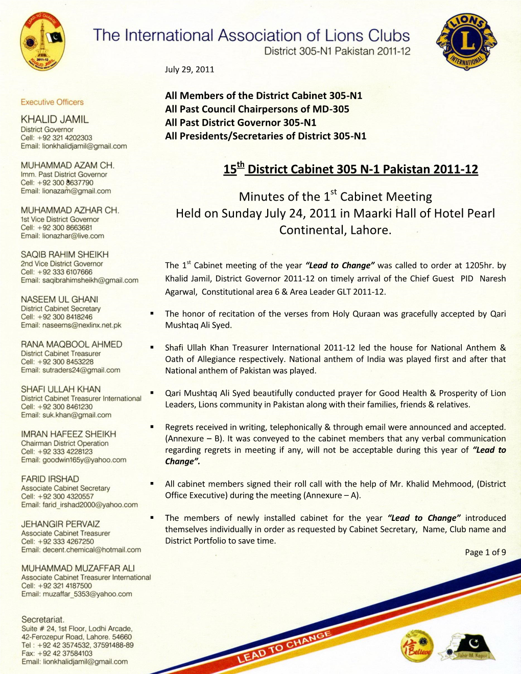 Minutes of 1St. Cabinet Meeting 24Th July, 2011.Pdf