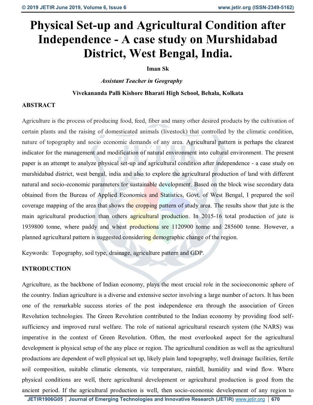 A Case Study on Murshidabad District, West Bengal, India