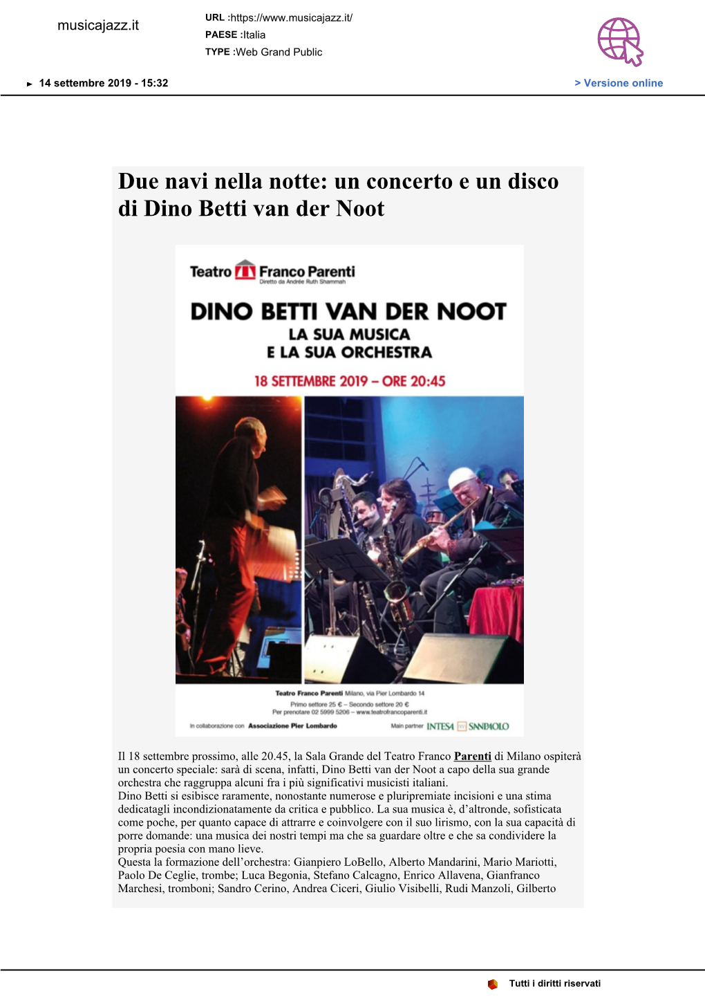 Due Navi Nella Notte: Un Concerto E Un Disco Di Dino Betti Van Der Noot