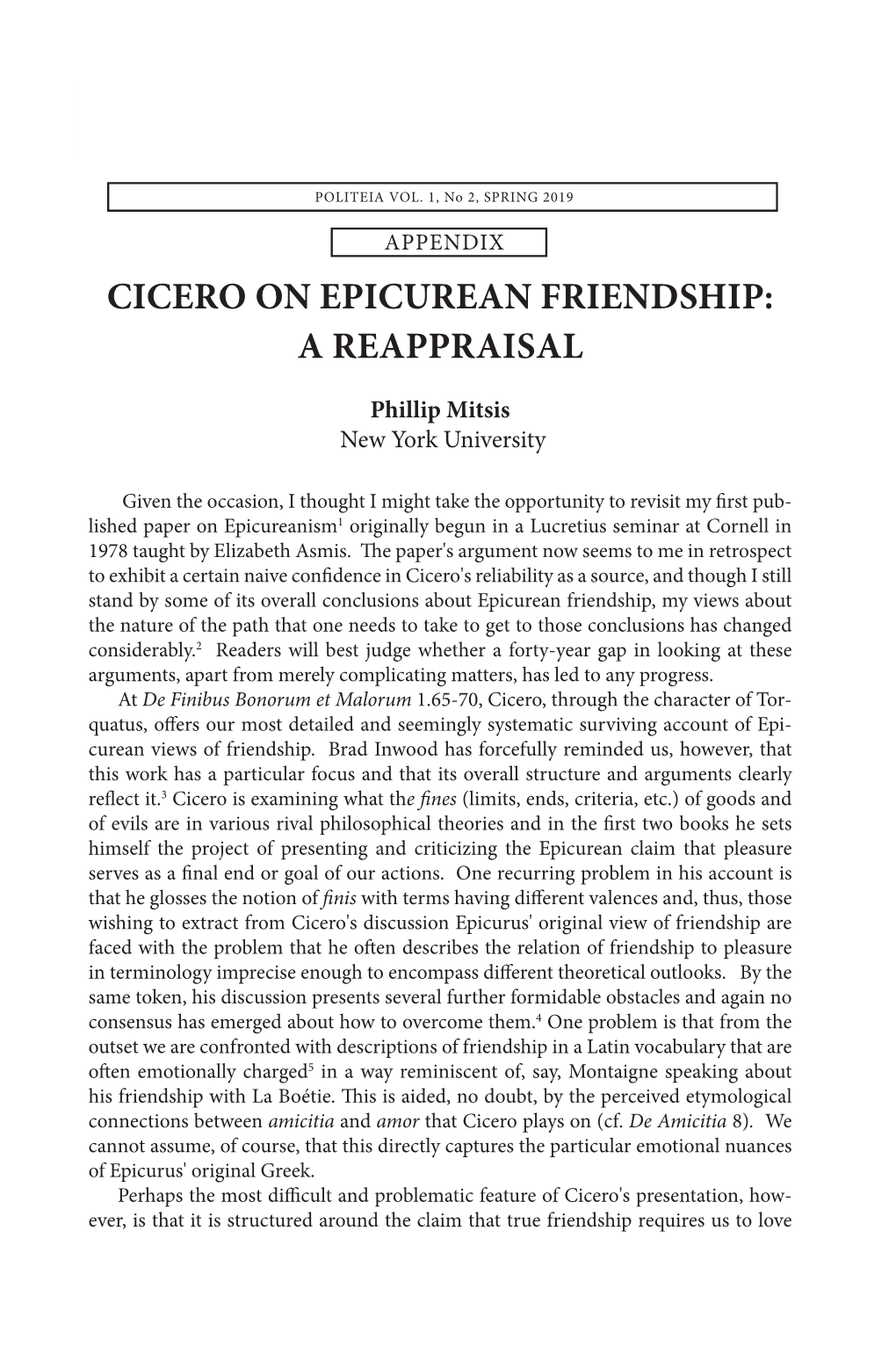 Cicero on Epicurean Friendship: a Reappraisal 109