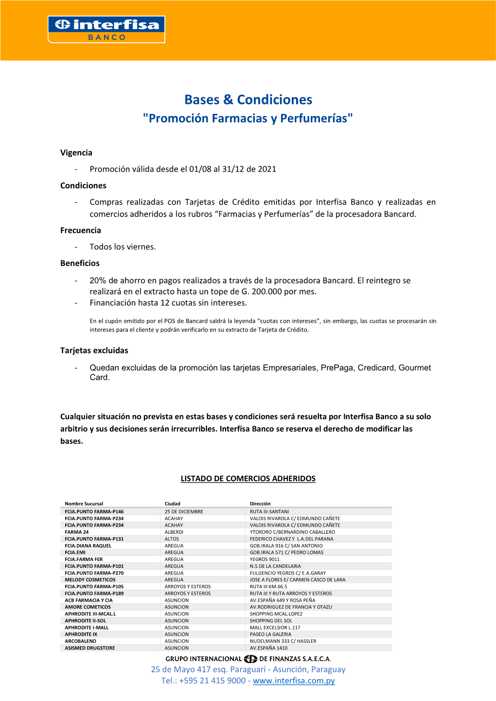 Bases & Condiciones "Promoción Farmacias Y Perfumerías"