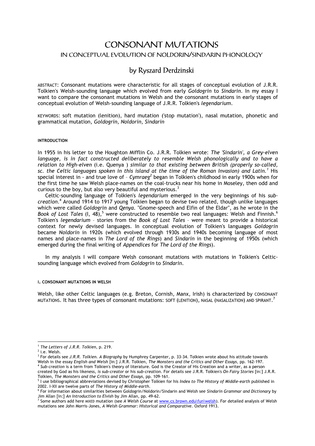 Consonant Mutations in Conceptual Evolution of Noldorin/Sindarin Phonology