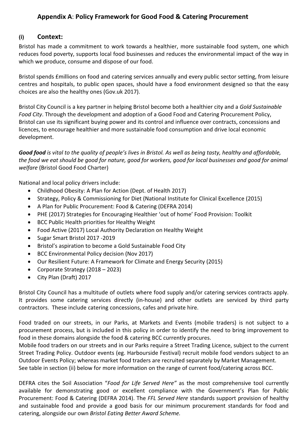 Policy Framework for Good Food & Catering Procurement Context