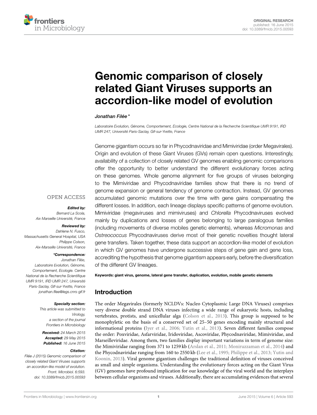 Genomic Comparison of Closely Related Giant Viruses Supports an Accordion-Like Model of Evolution