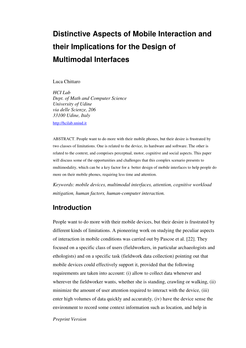 Distinctive Aspects of Mobile Interaction and Their Implications for the Design of Multimodal Interfaces