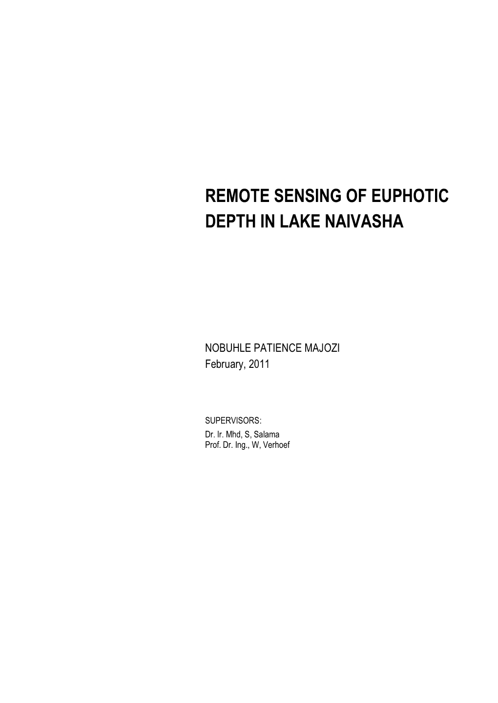 Remote Sensing of Euphotic Depth in Lake Naivasha