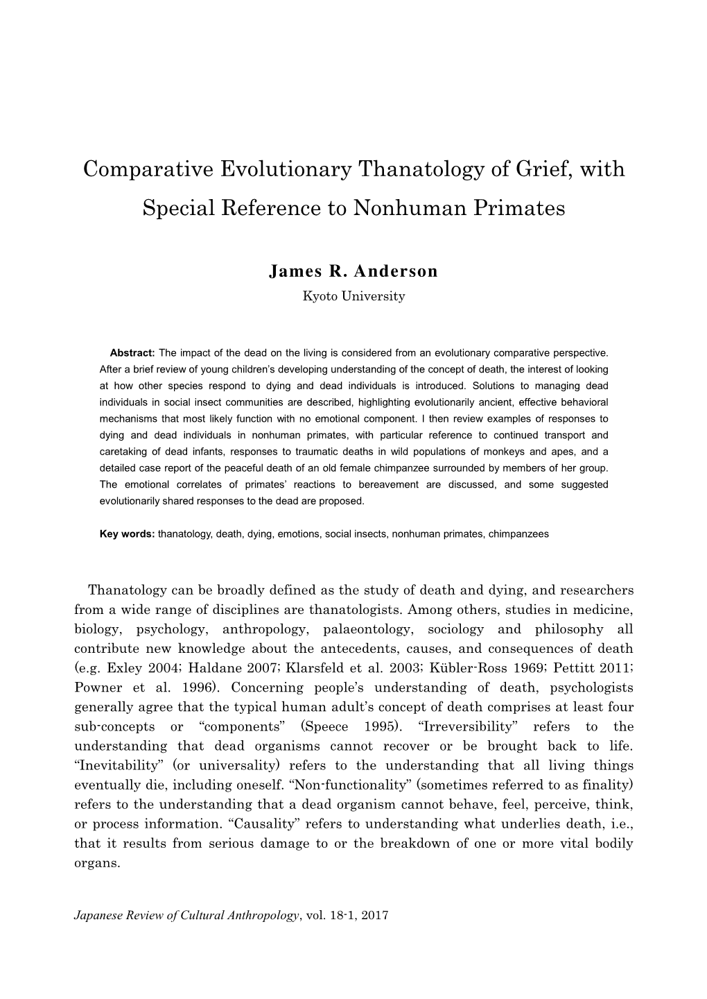 Comparative Evolutionary Thanatology of Grief, with Special Reference to Nonhuman Primates