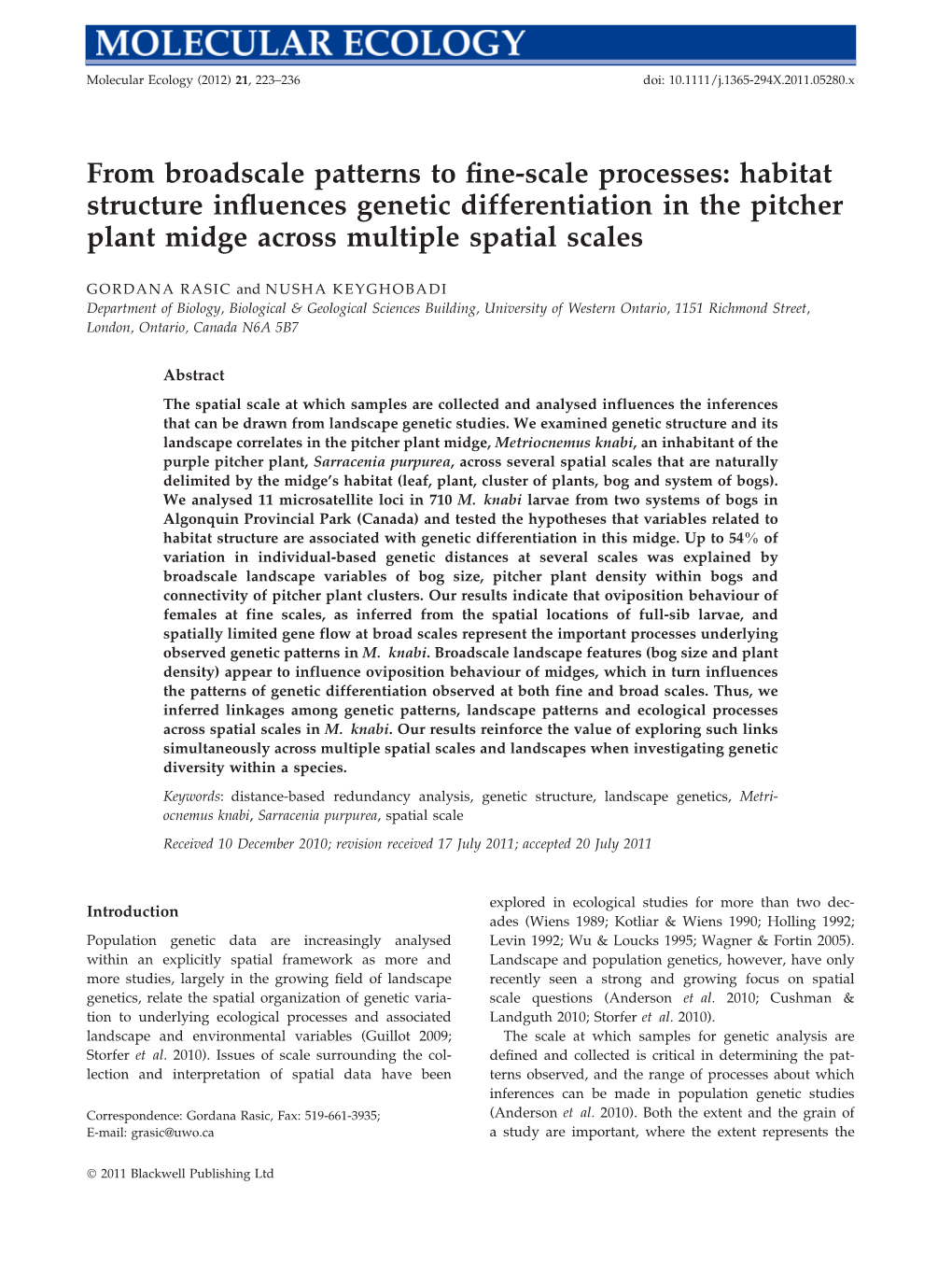 Habitat Structure Influences Genetic Differentiation in the Pitcher Plant Midge