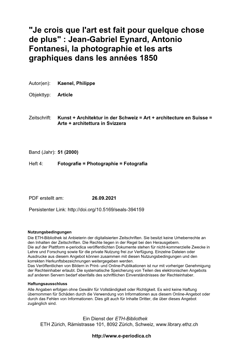 Jean-Gabriel Eynard, Antonio Fontanesi, La Photographie Et Les Arts Graphiques Dans Les Années 1850