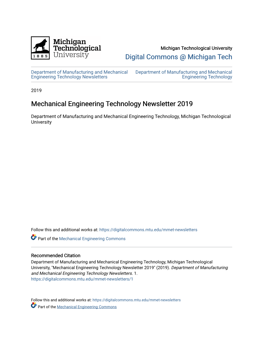 Mechanical Engineering Technology Newsletter 2019