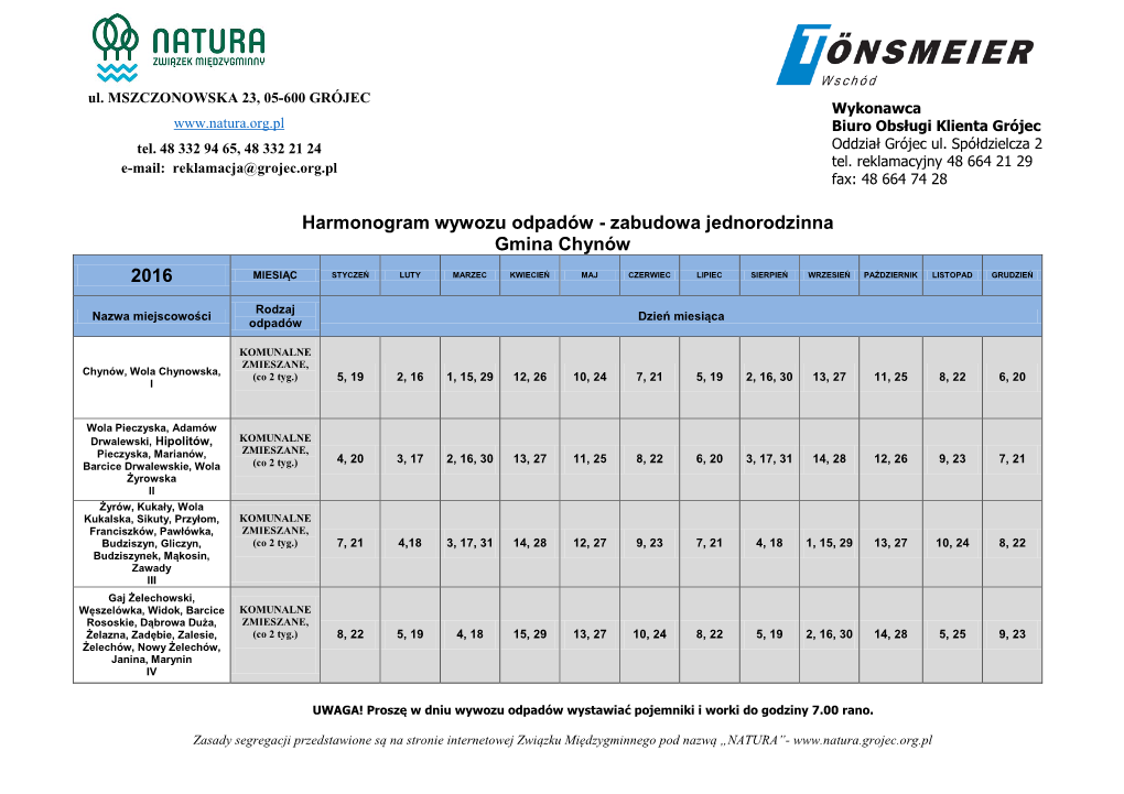 Harmonogram Wywozu Odpadów