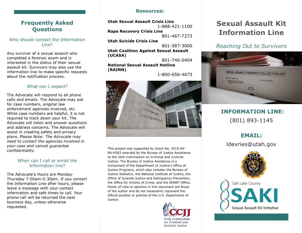 Utah's Sexual Assault Kit Information Line Brochure
