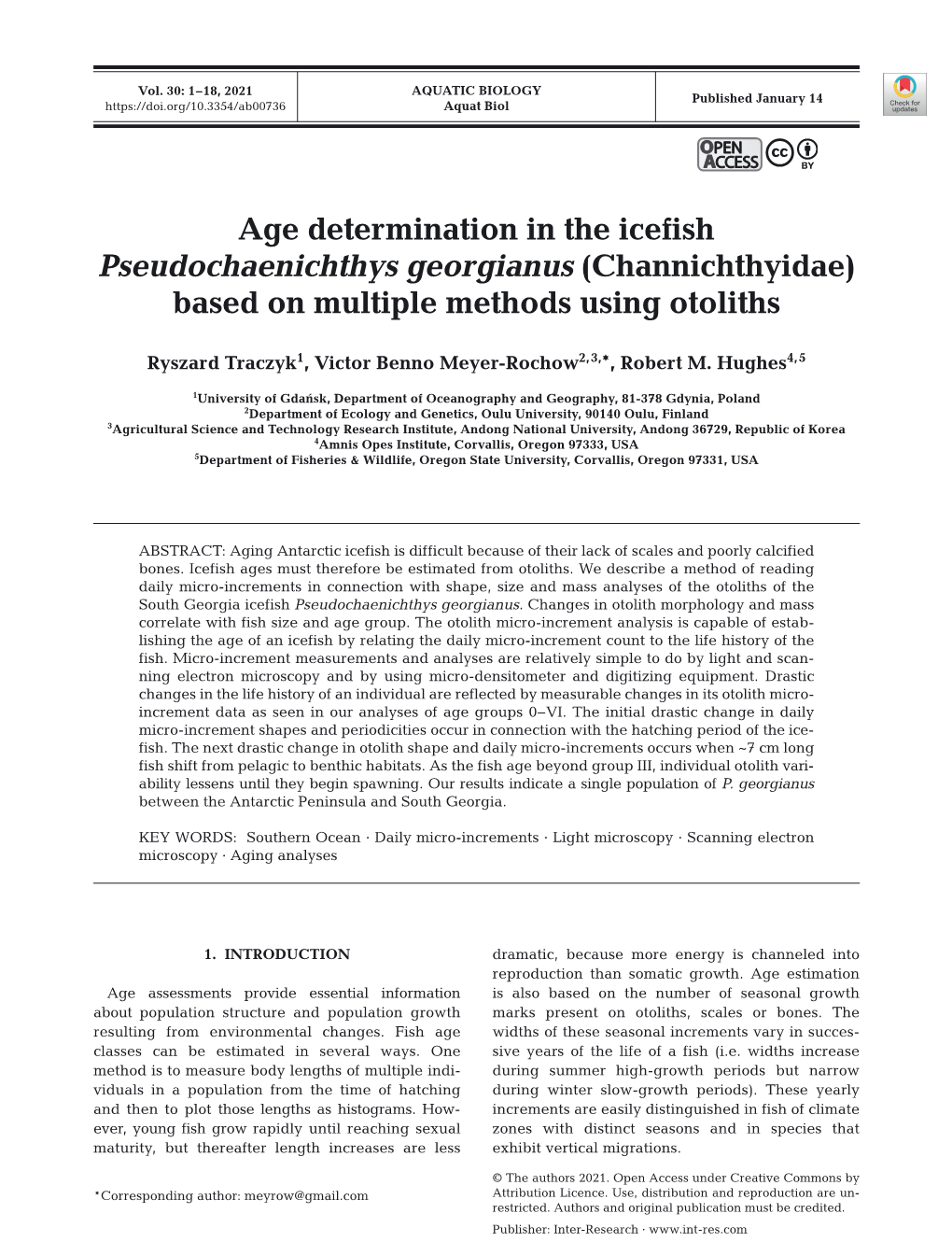 Age Determination in the Icefish Pseudochaenichthys Georgianus (Channichthyidae) Based on Multiple Methods Using Otoliths