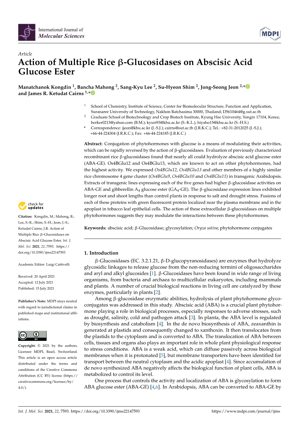 Action of Multiple Rice -Glucosidases on Abscisic Acid Glucose Ester