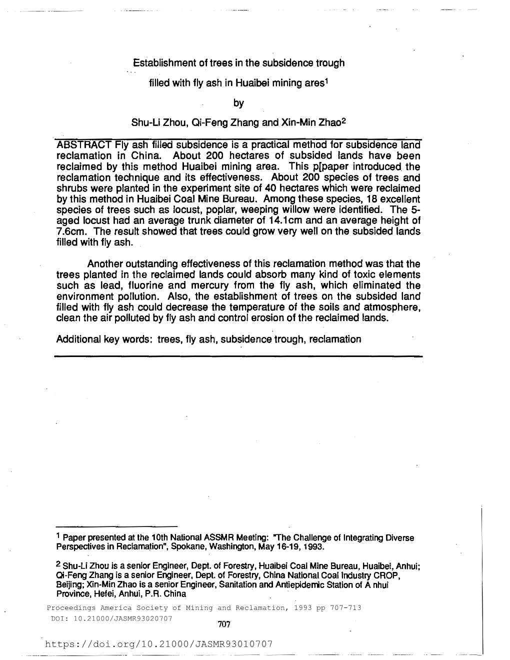 Establishment of Trees in the Subsidence Trough Filled with Fly Ash in Huaibei Mining Areas