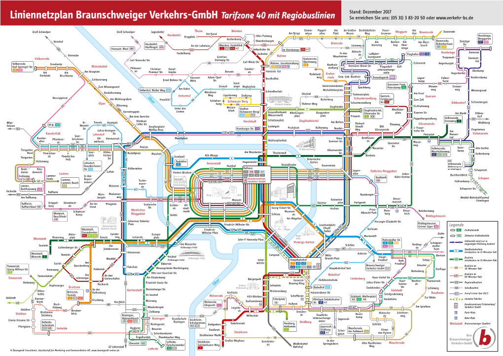 Liniennetzplan Braunschweiger Verkehrs-Gmbh Tarifzone 40 Mit Regiobuslinien So Erreichen Sie Uns: (05 31) 3 83-20 50 Oder