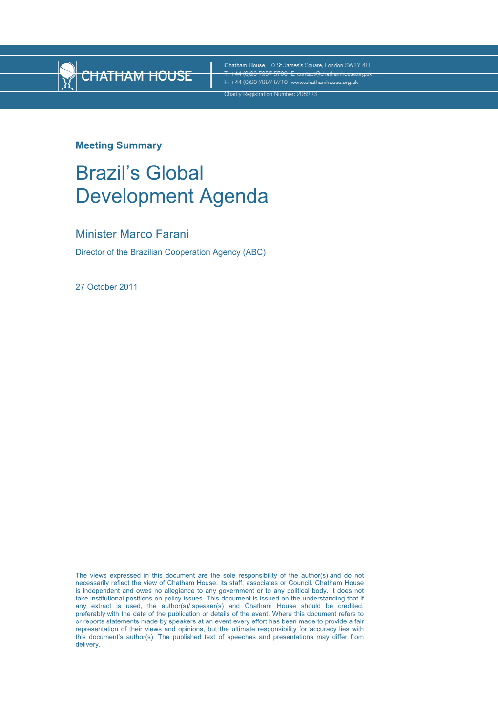 Brazil's Global Development Agenda