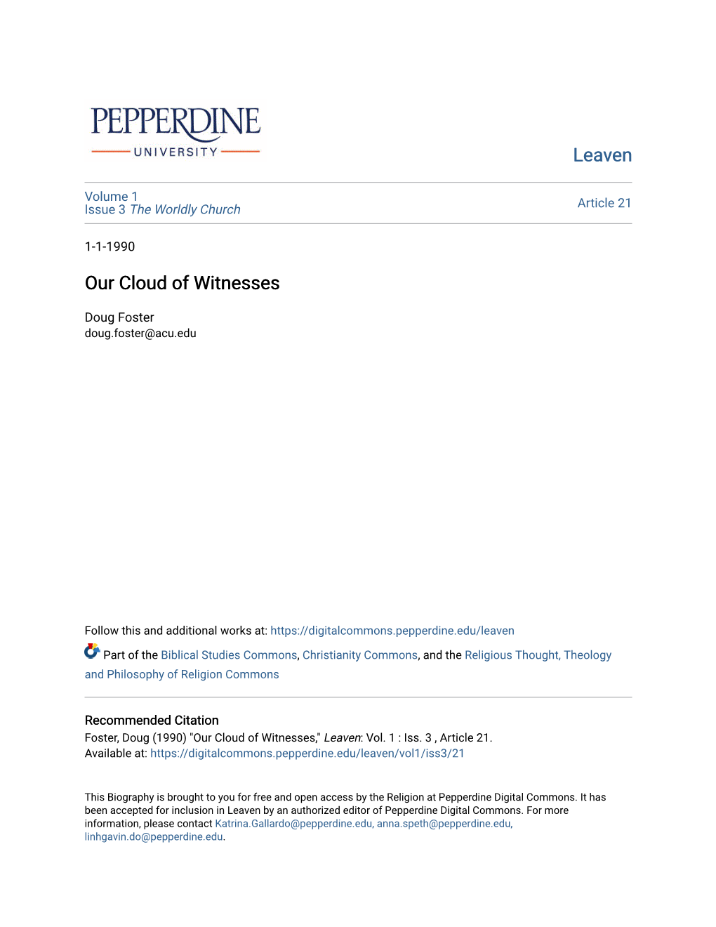 Our Cloud of Witnesses
