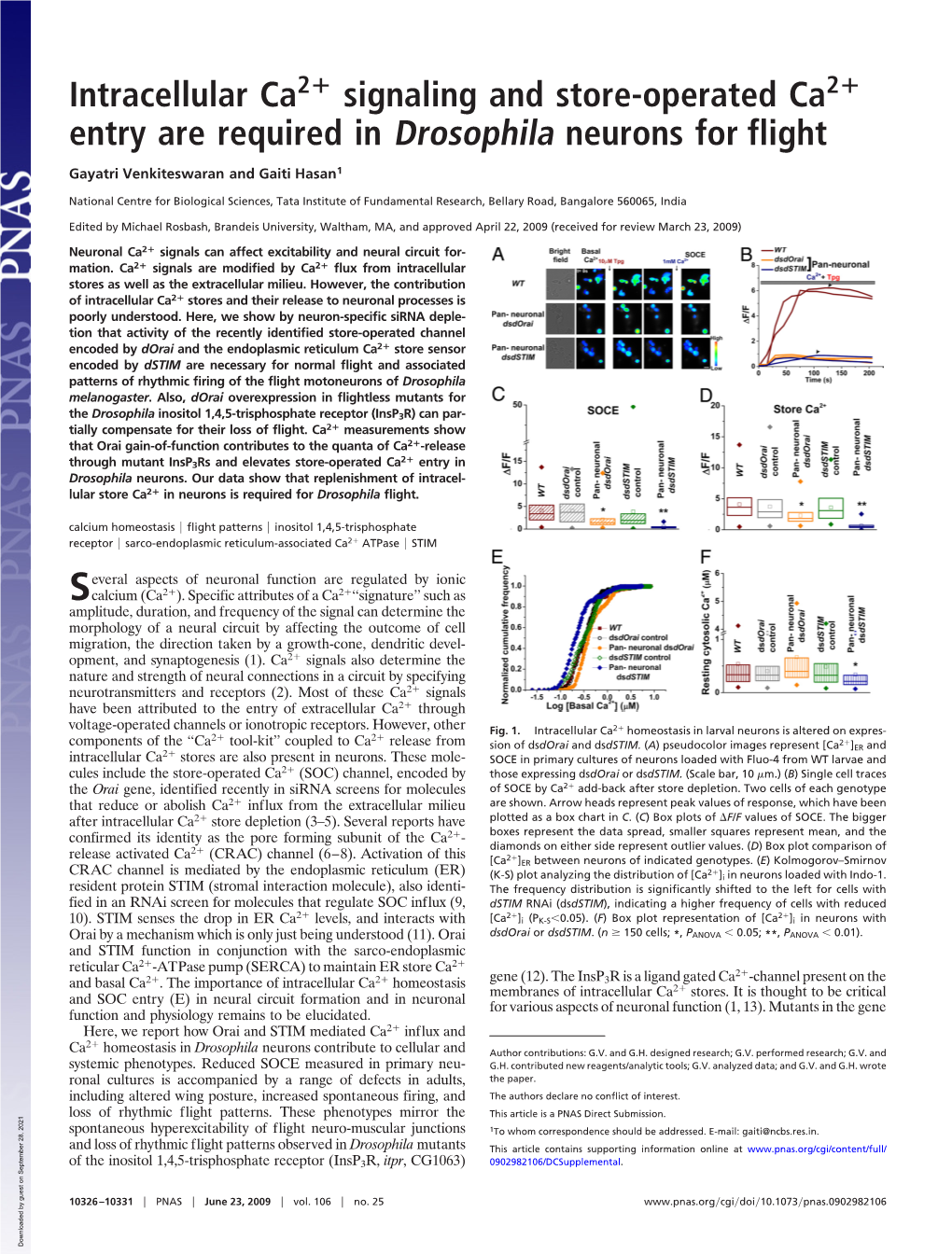 Intracellular Ca Signaling and Store-Operated Ca Entry Are Required in Drosophila Neurons for Flight