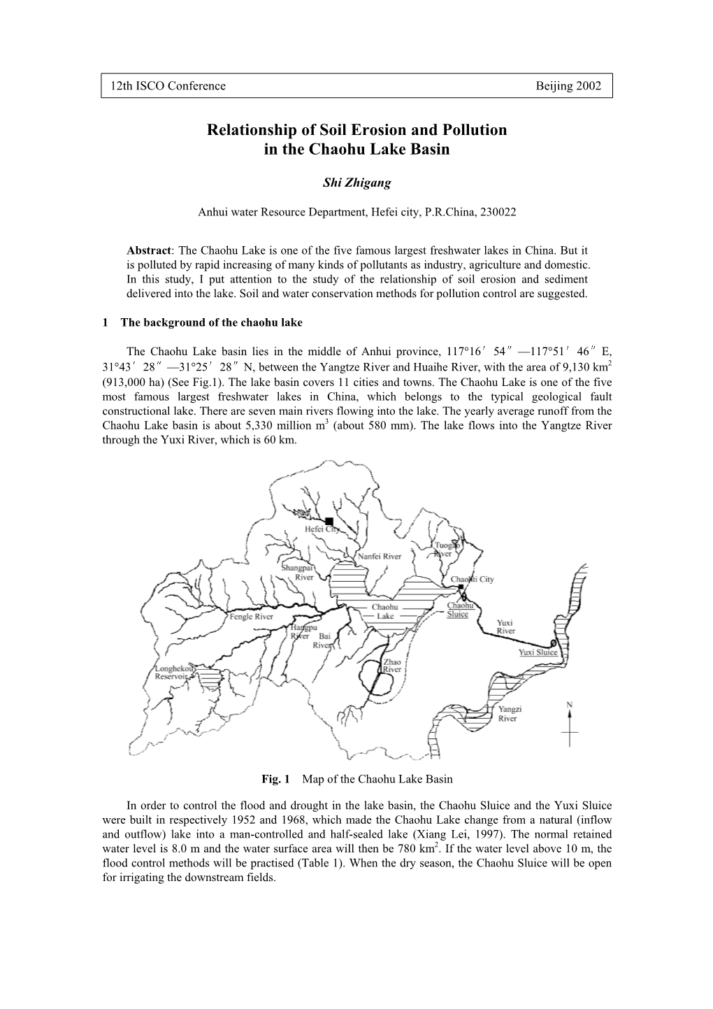 Relationship of Soil Erosion and Pollution in the Chaohu Lake Basin