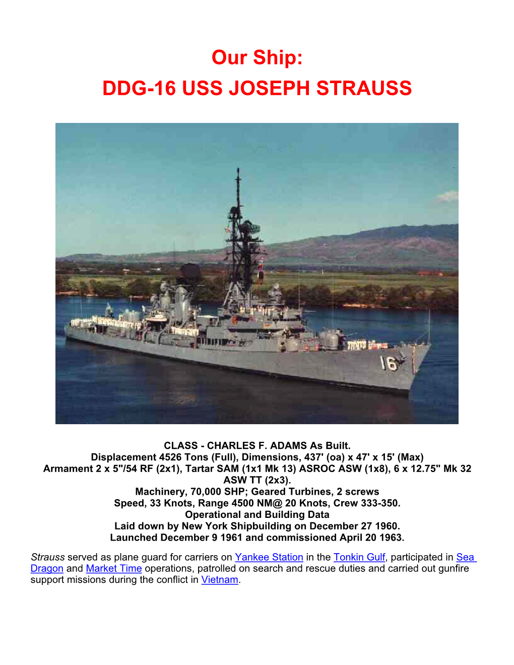 Ddg-16 Uss Joseph Strauss