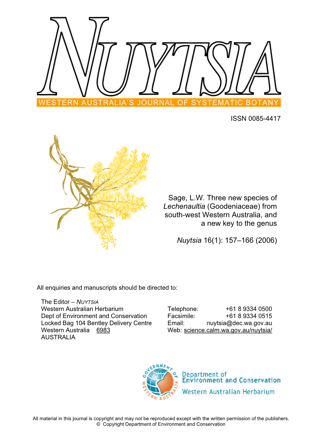 Sage, LW Three New Species of Lechenaultia (Goodeniaceae)