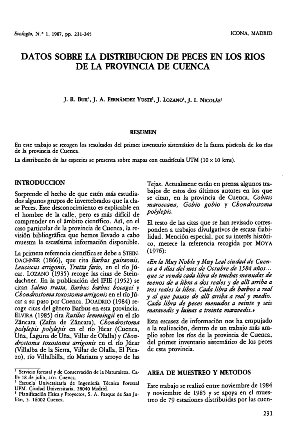 Datos Sobre La Distribucion De Peces En Los Rios De La Provincia De Cuenca