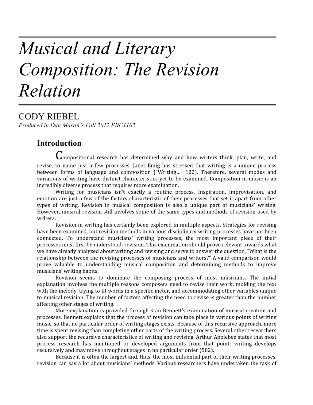 Musical and Literary Composition: the Revision Relation