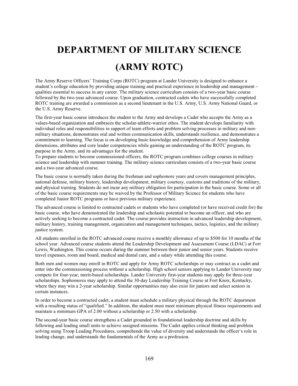 Department of Military Science (Army Rotc)