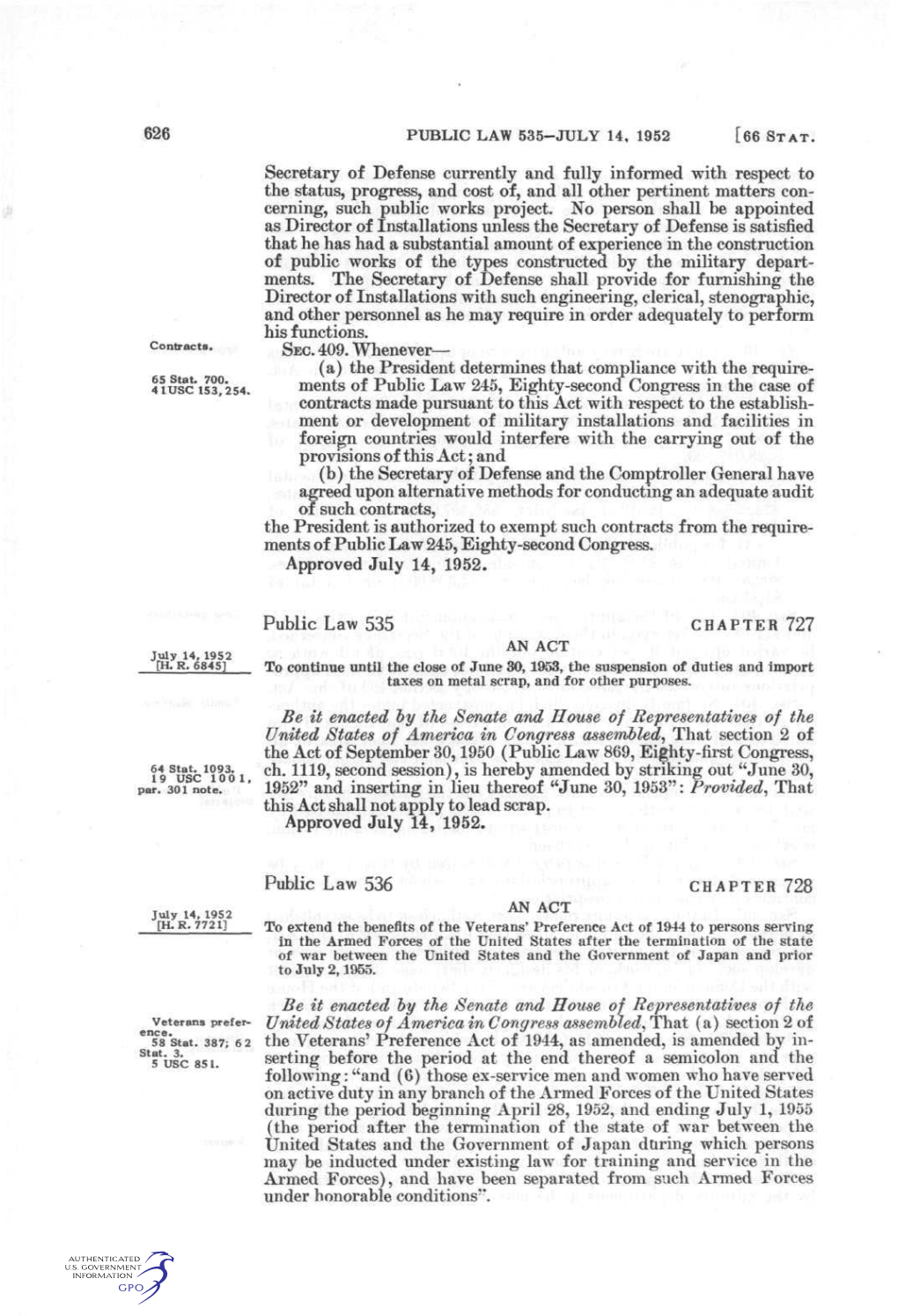 626 Public Law 535-July 14, 1952 [66 St At