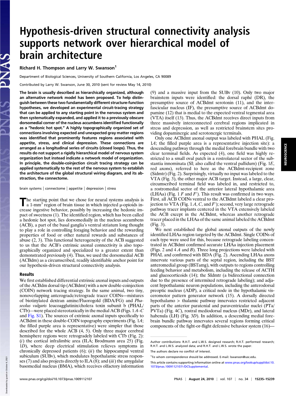 Hypothesis-Driven Structural Connectivity Analysis Supports Network Over Hierarchical Model of Brain Architecture