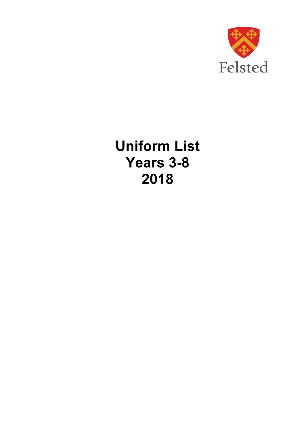 Uniform List Years 3-8 2018