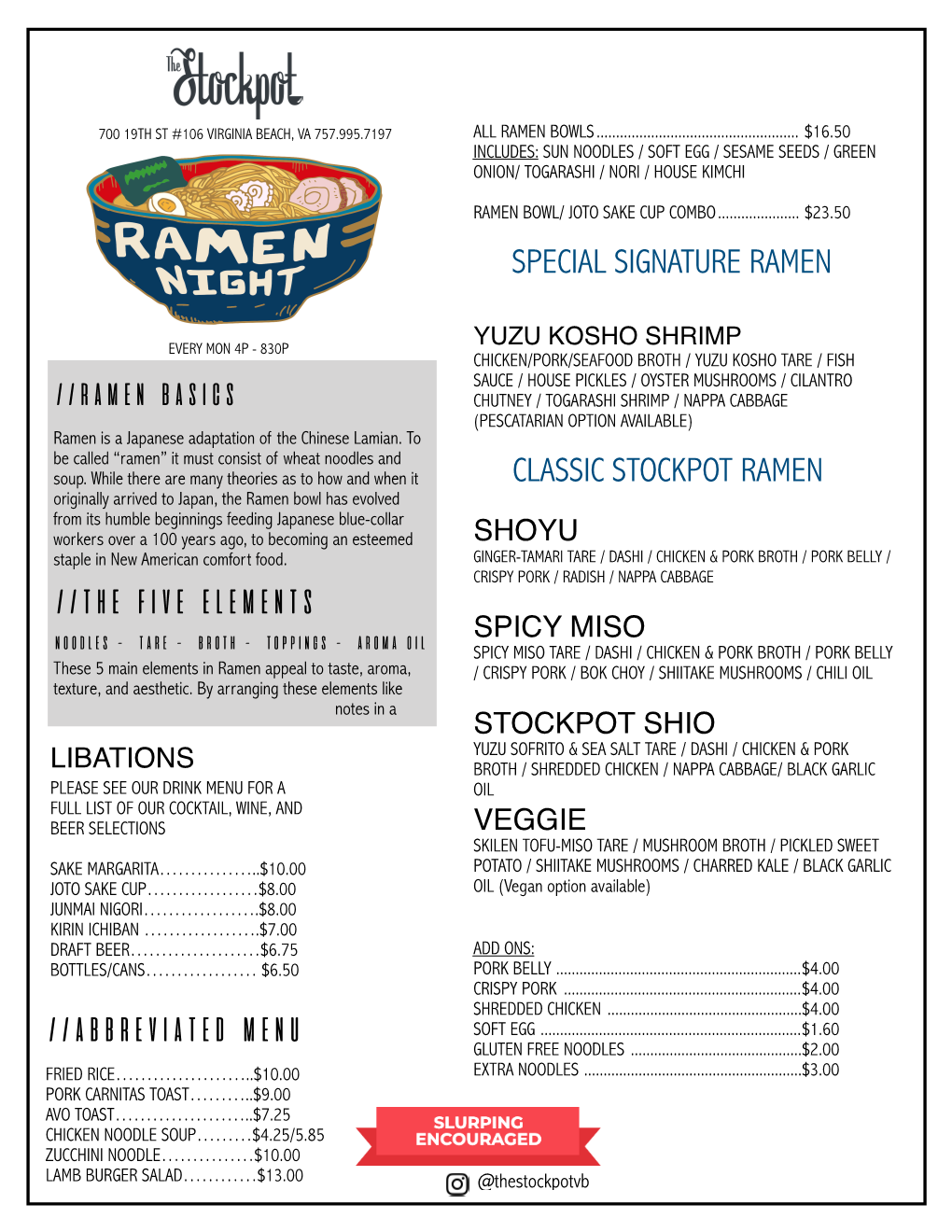 Ramen Night Menu