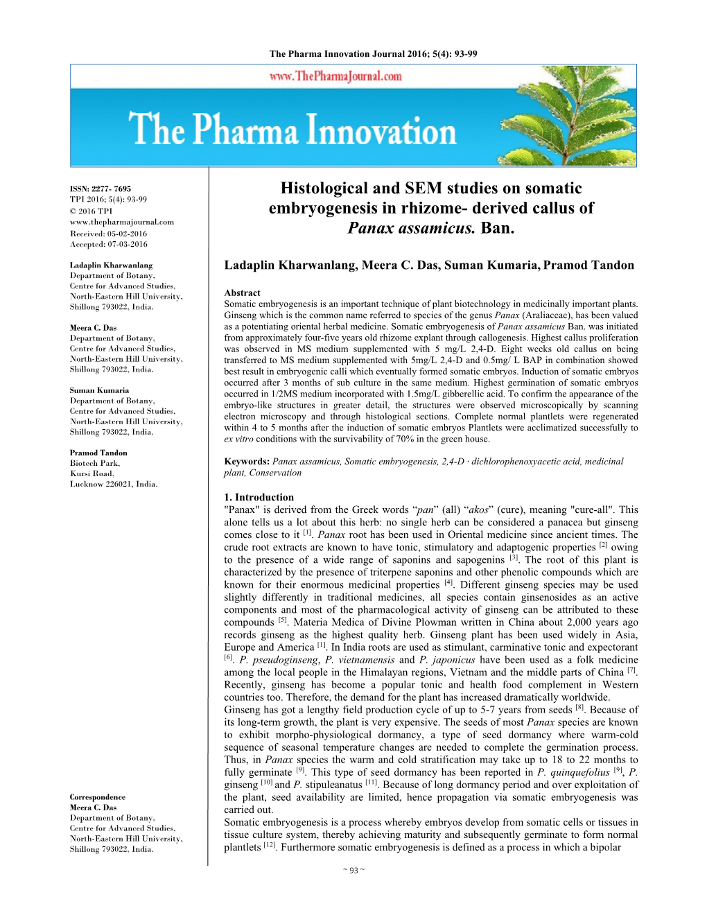 Histological and SEM Studies on Somatic Embryogenesis in Rhizome