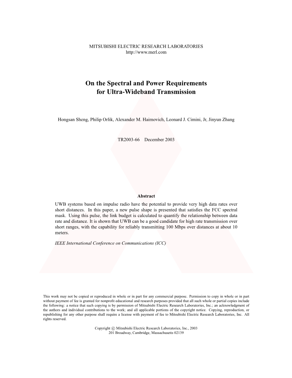 On the Spectral and Power Requirements for Ultra-Wideband Transmission