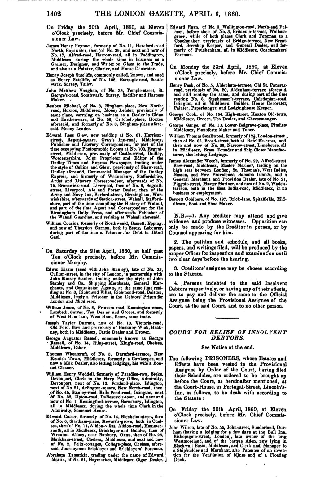 The London Gazette, April 6, 1860
