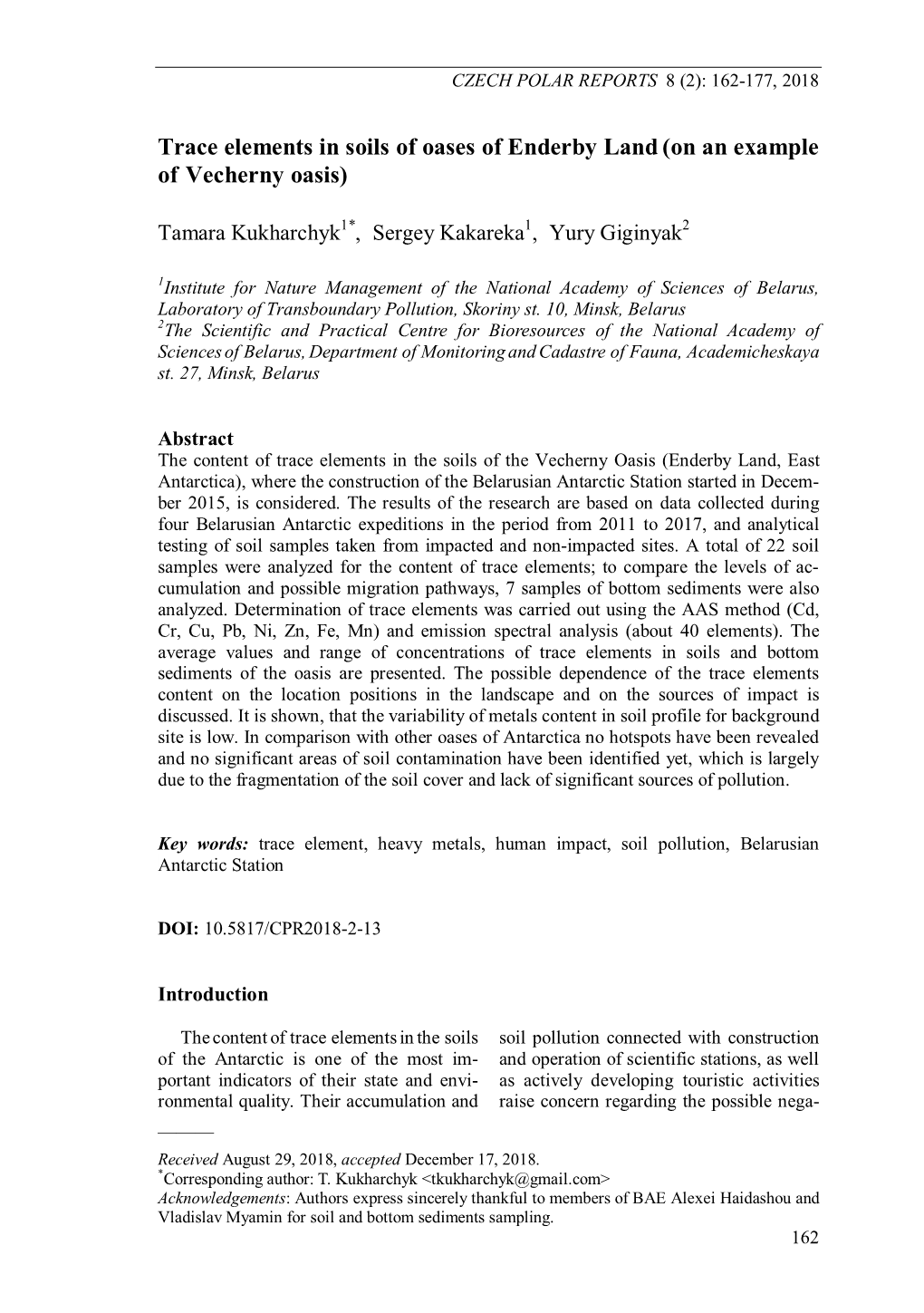 Trace Elements in Soils of Oases of Enderby Land (On an Example of Vecherny Oasis)