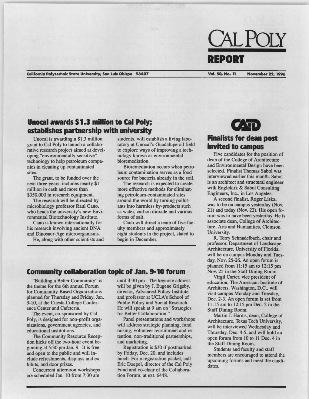 November 22, 1996 Cal Poly Report