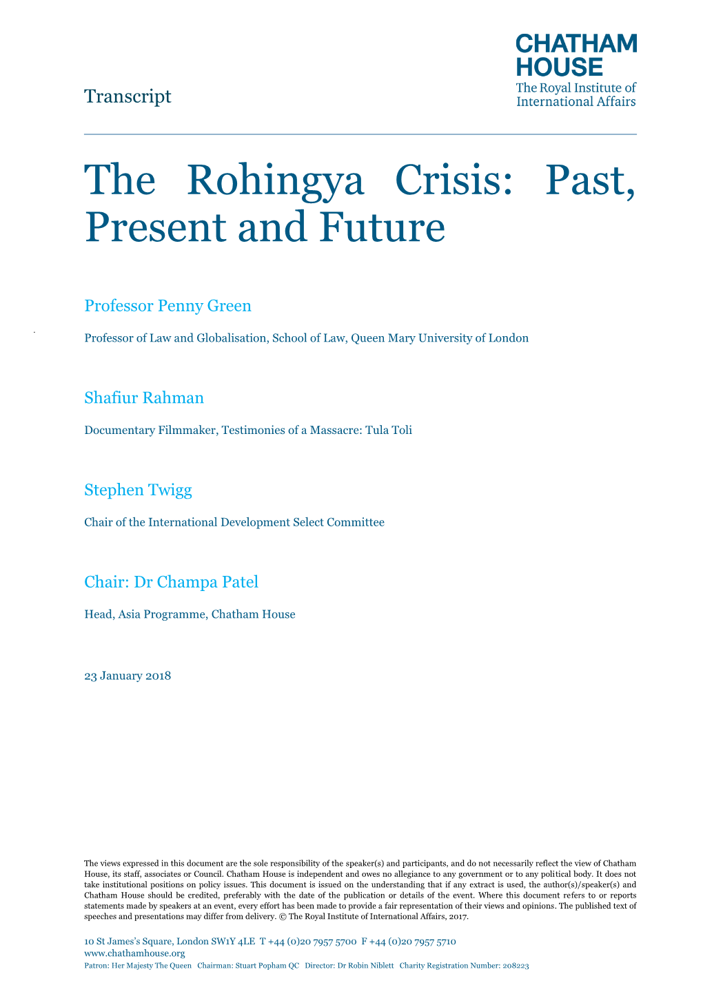 The Rohingya Crisis: Past, Present and Future